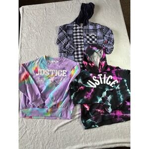 Justice Girls Lot Of 3 Hoodie , Sweatshirt And Purple Plaid Top Size M10 NWT